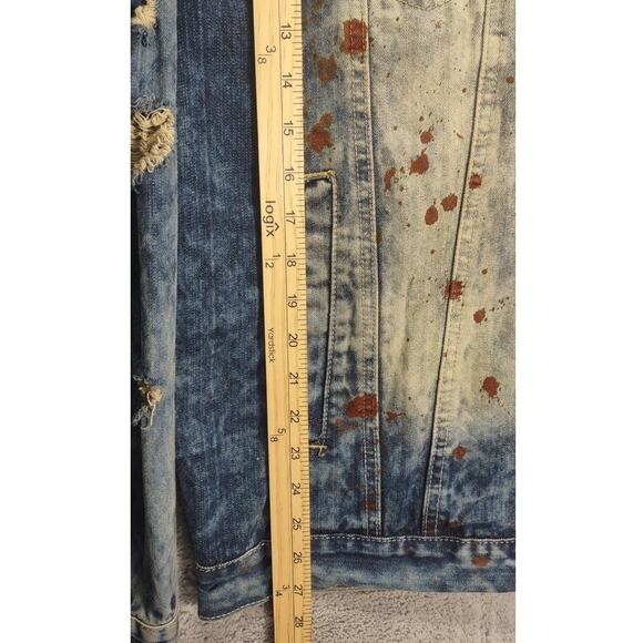 Southpole Vintage Premium Denim Paint Splatter Distressed Blue Wash Jacket - Picture 5 of 9